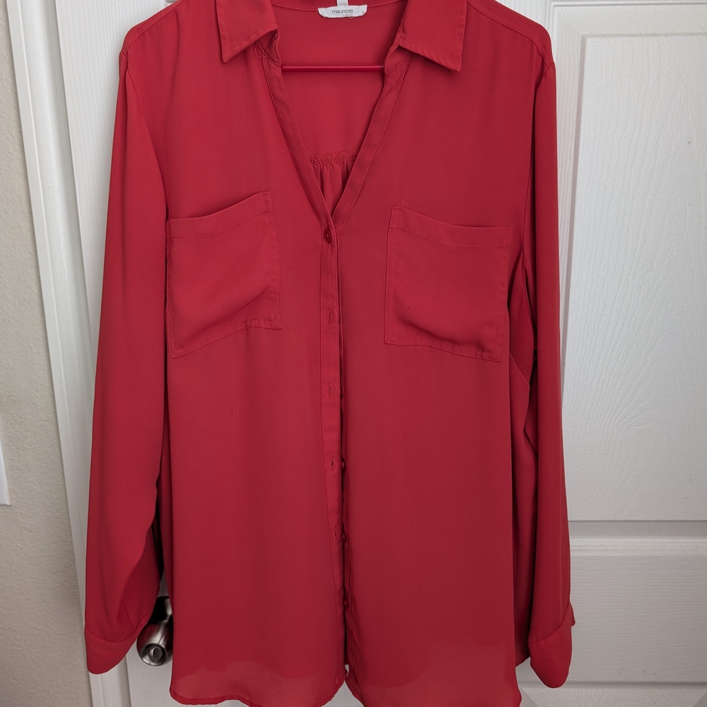Women's Coral Button-Up Blouse